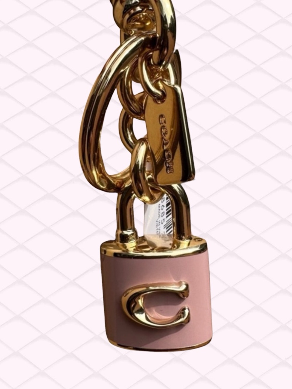 Coach Lock Bag Charm Pink and Gold Padlock Keyring - Picture 3 of 3